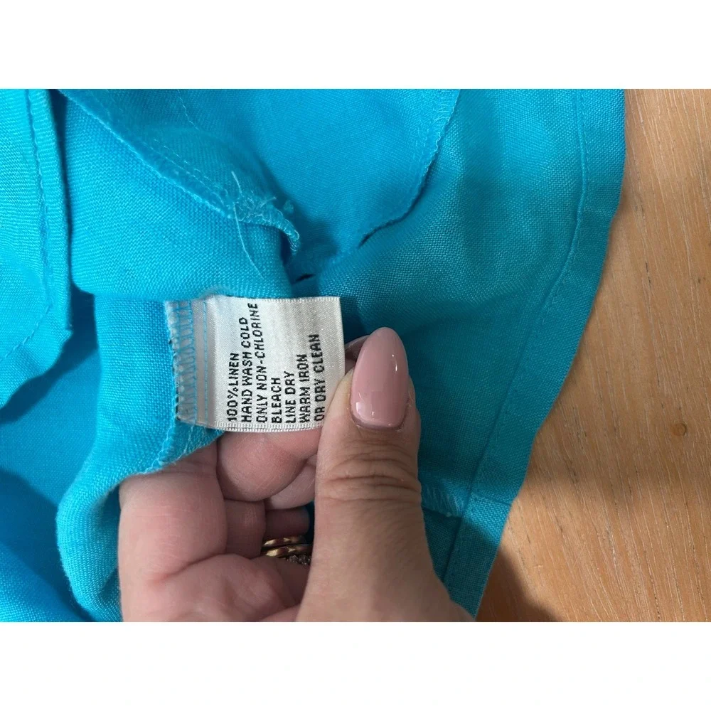 Talbots Irish Linen Jacket Womens 12 Turquoise Blue 3/4 Sleeve‎ Coastal Luxury